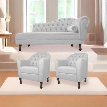 Imagem de Kit Diva Recamier Diana 130Cm Lado Esquerdo E 02 Poltronas Julia Corano - Amarena Móveis Branco