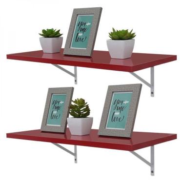 Imagem de Kit 2 Prateleiras 90 X 30cm Vermelha Com Mão Francesa