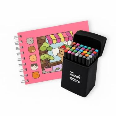 Imagem de Kit Livro De Colorir Capa Dura + 24 Canetinhas Rosa