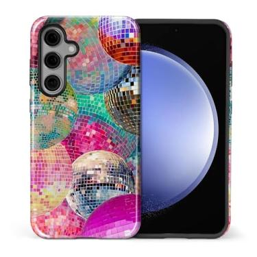 Imagem de Capa compatível com Samsung Galaxy S24, capa rígida híbrida de policarbonato de 2 camadas + capa protetora de silicone, colagem de bola de discoteca brilhante resistente a arranhões à prova de choque