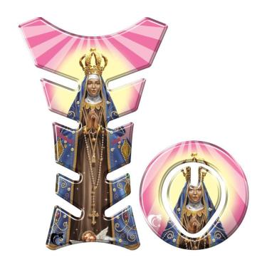 Imagem de Kit Protetor Tanque Adesivo Moto Honda Nossa Senhora Aparecida Até 2016 Rosa