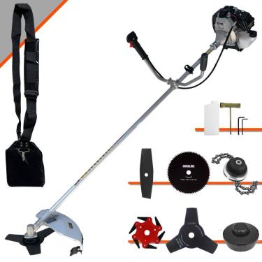 Imagem de Roçadeira Com Sistema Antivibração Toyama TBC43H À Gasolina 43cc 1,7HP 6 Opções de Corte Com Facas 2 Pontas, 3 Pontas, 6 Pontas, 80 Dentes e Trimmer