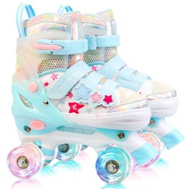 Imagem de LEVYTEMP Patins infantis para meninas e crianças com rodas iluminadas, ajustáveis em 4 tamanhos (10 a 7,5 anos), design estrela, sistema de segurança triplo, presente ideal para idades de 3 a 12 anos