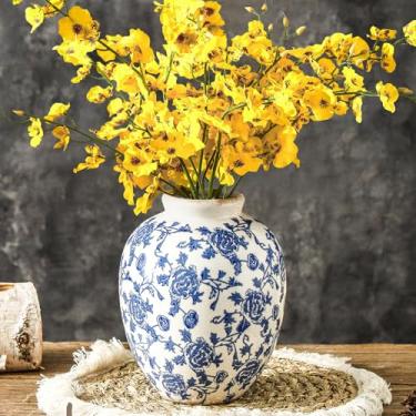Imagem de Vaso de flores de cerâmica, vaso decorativo vintage azul e branco, decoração chinesa, rústico, casa de fazenda, vasos florais retrô para mesa, estante, cornija, cozinha, sala de estar, escritório