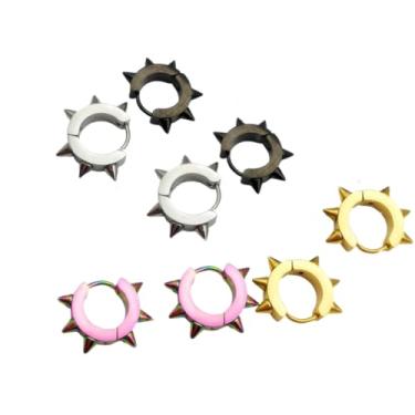 Imagem de Brincos masculinos femininos punk prata/preto de aço inoxidável Huggie Hoop Brincos Goth Spike Rebite Joias Rock Hiphop, Aço inoxidável, Sem pedra preciosa