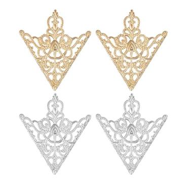Imagem de coadipress 2 peças retrô oco triangular colarinho broche para homens mulheres camisa floral oco terno roupas gola ângulo decoração peças, Middle, Liga de aço, Sem Pedra Preciosa