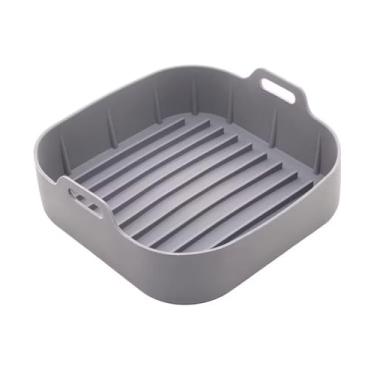 Imagem de Forma Quadrada de Silicone Para Airfryer, 16x16 cm, Antiaderente, Mantém Limpo e Facilitando Seu Tempo Na Cozinha. (CINZA)