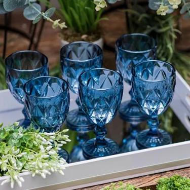 Imagem de Jogo 6 Taças de Vidro Azul 330ml Água e Suco Milbani - FRATELLI