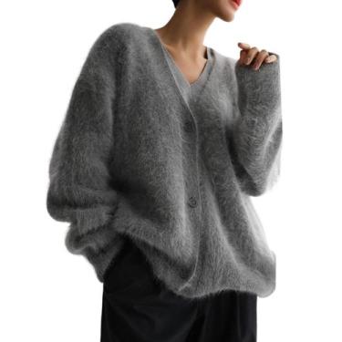 Imagem de Casaco de lã Arssm feminino peludo, manga comprida, tricotado