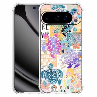 Imagem de malegaon Padrão de colagem de animais marinhos tartarugas marinhas, capa de telefone de TPU macio transparente para Google Pixel 10 Pro XL