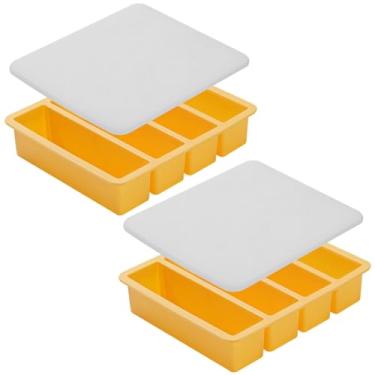 Imagem de Molde de cubo de gelo reutilizável laranja seguro para alimentos, 2 peças de silicone, 4 cavidades longas com tampa, fácil liberação, uísque perfeito para uso doméstico e comercial