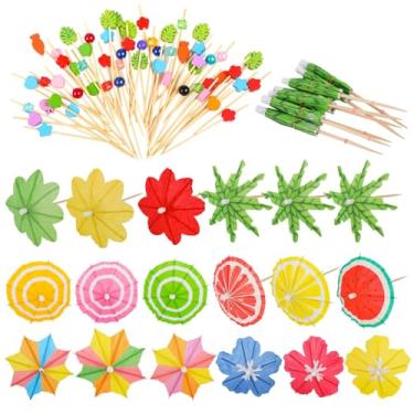 Imagem de 400 guarda-chuvas de coquetel com palitos de bambu em forma de fruta, espetos coloridos de 9 cm para bebidas, sobremesas e decoração de festa