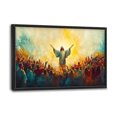 Imagem de Flintis Arte de parede emoldurada de Jesus cristão grande imagens de Cristo Jesus decoração de parede abstrata religião retrato pintura em tela obras de arte emolduradas para sala de estar banheiro