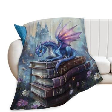 Imagem de Cobertor de dragão, cobertor de livro, presentes de dragão, cobertores de leitura, pelúcia de flanela de lã para mulheres, homens, meninos, meninas, adultos, roupa de cama macia para sofá-cama