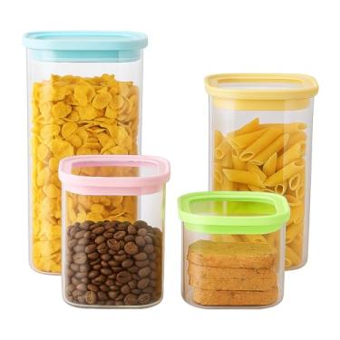 Imagem de Kit Pote Hermético de Vidro transparente Tampa Acrílico Quadrado Para Mantimentos 4 Peças