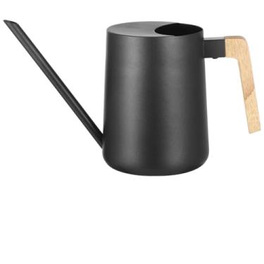 Imagem de LUMINFLY Regador pequeno de 992 g com cabo de madeira, pote de metal preto de bico longo, resistente à ferrugem e minimalista para plantas domésticas