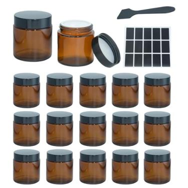 Imagem de Lustervial Frascos pequenos de vidro âmbar de 118 ml com tampas, embalagem com 16 recipientes de loção, recipientes de cosméticos, pequenos frascos de viagem para cremes com mini colher, etiqueta