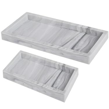 Imagem de Conjunto de pratos de silicone, 2 peças de aromaterapia de bandeja, design de padrão de mármore branco retangular, bordas elevadas, uso no banheiro e cozinha, tamanhos pequeno e grande incluídos