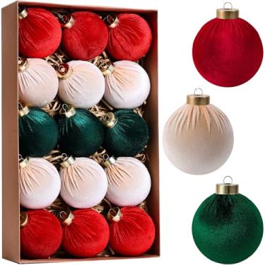 Imagem de 21 peças de enfeites de bola de Natal de veludo 8 cm conjunto de decorações de árvore de Natal inquebráveis com ornamentos de papel para pendurar decorações de Natal para escritório, férias, decoração