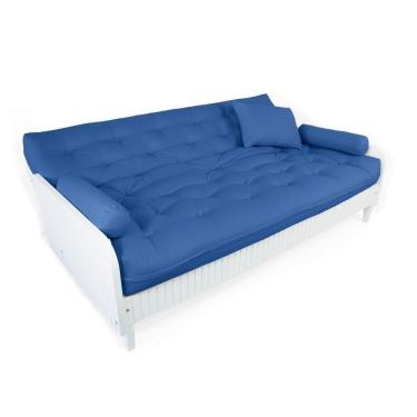 Imagem de Sofá Cama Paris Ripado Branco Acquablock Azul Royal Nobre