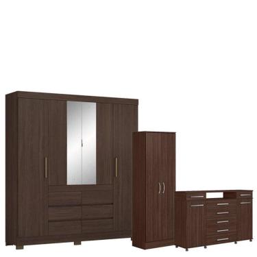 Imagem de Guarda Roupa Casal Cádis Com Multiuso Golden Com Cômoda London Café - Demóbile