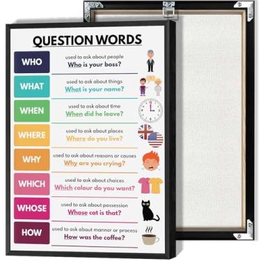 Imagem de Palavras de pergunta Impressões Uso de Palavras Inglesas Pôsteres Gramática Tela Educacional Arte de Parede para Sala de Aula Dormitório ou Quarto Decoração de Parede 30 x 40 cm Sem Moldura