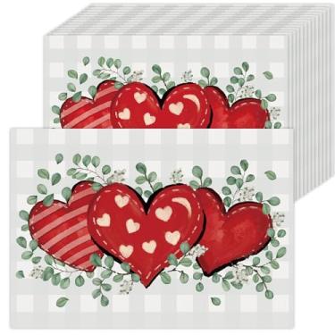 Imagem de HSDSH Pacote com 50 jogos americanos de papel xadrez de búfalo, corações de eucalipto, dia dos namorados, 40 x 28 cm, tapetes de mesa de aniversário de casamento e férias para decoração de cozinha e