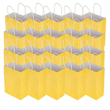 Imagem de Acouto : Sacos Kraft: 20 Unidades de Saco Kraft Portátil para Embalagem, Acessórios para Compras, Festas de Aniversário - Sacolas de Compras Recicláveis, Varejo, Mercearia, Lembrancinhas (Amarelo)