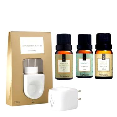 Imagem de Kit Aromatizador Elétrico Bivolt Original Via Aroma com 3 Essências 10ml Alecrim Silvestre I Bamboo I Sweet Ginger.