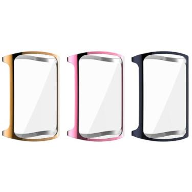 Imagem de Micteney Pacote com 3 protetores de tela para Fitbit Charge 5/Charge 6, moldura TPU macia (azul + rosa + dourado)