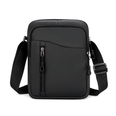 Imagem de MiOYOOW Bolsa mensageiro masculina, mochila tiracolo ajustável, bolsa tiracolo para lazer, viagem, acampamento, negócios, Preto