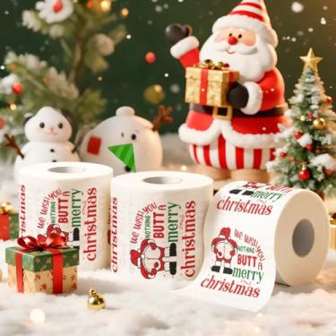 Imagem de 1 rolo de papel higiênico de Natal, Papai Noel We Wish You Nothing Butt A Merry Christmas papel higiênico impresso, suprimentos de rolo de papel higiênico para decoração de banho de Natal, decoração