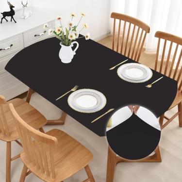 Imagem de Mulilai Toalha de mesa oval preta de Natal com bordas elásticas, toalha de mesa antiderrapante, 122 x 162 cm, capa de mesa elástica para cozinha, 6 a 8 lugares, sem rugas, lavável para festa de