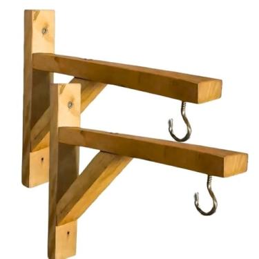 Imagem de 2 - Suportes Plantas Mão francesa Madeira Macramê Eucalipto 20cm - Ideal para Varanda, Jardim Vertical e Decoração Natural(Envernizado Mel)