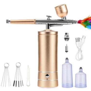 Imagem de Kit de Compressor Recarregável para Airbrush Portátil Peças Reposição Acessórios Arte Unhas Bolo Pintura Artística Manufaturas Tatuagens Temporárias com Alimentação USB Conjunto Pistola Metal