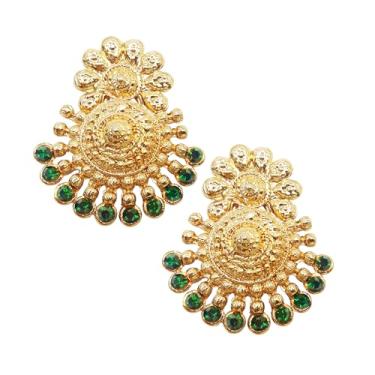 Imagem de Brincos de joia tradicional inspirados em Bahubali de ouro do sul antigo bollywood indiano Touchstone enfeitados com turquesa falsa para mulheres
