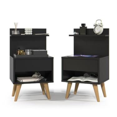 Imagem de Kit com 2 Mesa de Cabeceira Retrô Com 1 Gaveta Sleep Decor (KIT SLEEP - PRETO)