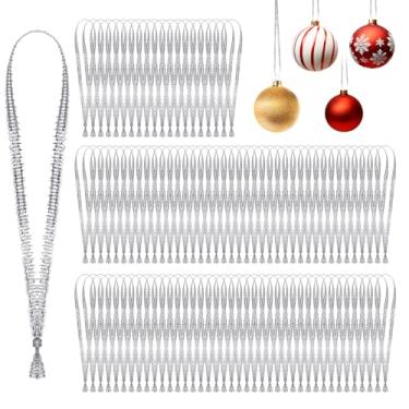 Imagem de Cabides de fita de enfeite de Natal, 100 peças de ganchos de enfeite de Natal, cordão para árvore de Natal, cordão de cordão prateado fino amarrado à mão, enfeite de fita para decoração de festa de