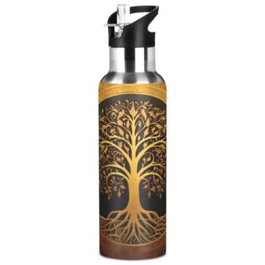 Imagem de Blueangle Garrafa de água de aço inoxidável Gold Tree de 946 ml – Garrafa esportiva de metal isolada à prova de vazamento para academia, acampamento, fitness ao ar livre e viagens (1018)