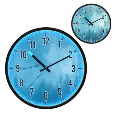 Imagem de Blueangle Relógio de parede LED que brilha no escuro e ativado por voz, silencioso, Papai Noel de 30 cm em seu trenó voando design operado por bateria para decoração de quarto e sala de estar (526)