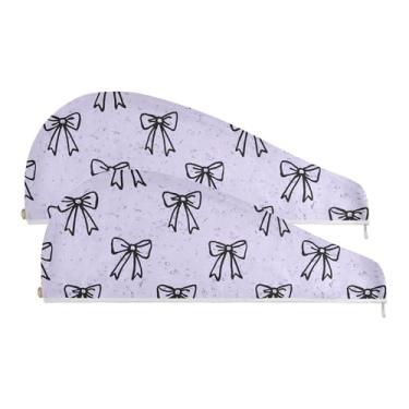 Imagem de SEHANY Lindo laço roxo microfibra toalha de cabelo para mulheres 2 peças turbantes de cabelo de secagem rápida com botão, touca de cabelo seco absorvente toalha de secagem de cabelo para cabelos