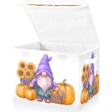 Imagem de Blueangle Caixas de armazenamento dobráveis 1 pacote, abóboras, girassóis, gnomos, cestas de armazenamento com tampas e alça para casa, quarto, armário e escritório (147)