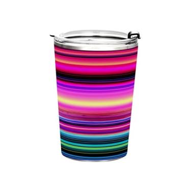 Imagem de Blueangle Copo de 340 g com tampa e canudo, copo de café com água isolada a vácuo de aço inoxidável, caneca de viagem colorida com listras do México, copo térmico para bebidas quentes e frias (456)