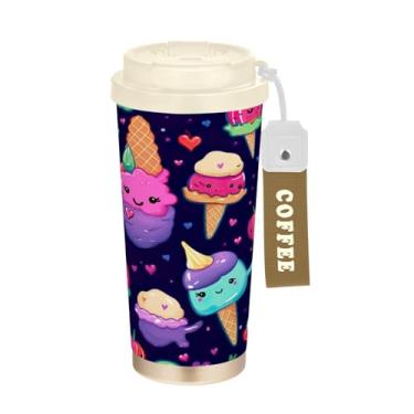 Imagem de Blueangle Caneca de café de viagem com isolamento de cones de sorvete - copo de aço inoxidável à prova de vazamento e derramamento para acampamento e ar livre, garrafa de água reutilizável de 500 ml