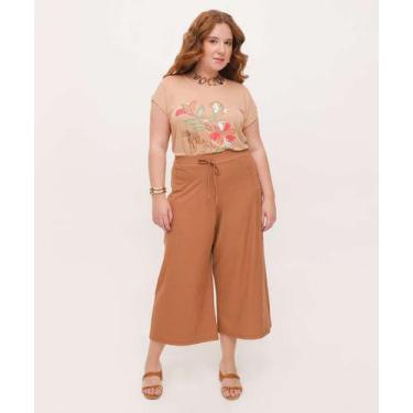 Imagem de Calça Plus Size Feminina Pantacourt Canelada Marisa-10026, Marrom, G3