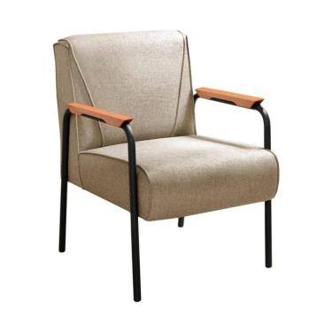 Imagem de Poltrona Decorativa Jade Tecido Linho Bege E Metal Preto