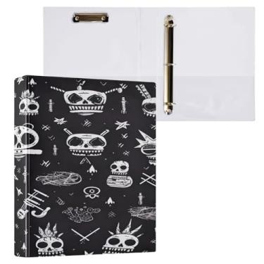 Imagem de ATTX Fichário de 3 anéis com estampa de caveira colorida, 3 cm para papel tamanho carta, 21,6 cm x 28 cm, fichários de três anéis com prancheta para material de escritório #441