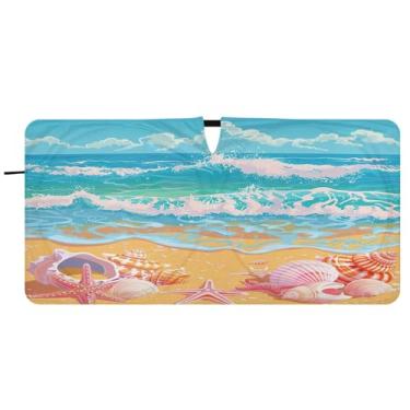Imagem de Blueangle Belo para-sol para para-brisas de praia tropical - 157,5 cm x 81,3 cm dobrável para janela dianteira do carro bloqueia raios UV viseira de sol (660)