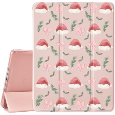 Imagem de MAYCARI Linda capa de chapéu de Natal com laço para iPad 10,9 polegadas 10ª capa elegante de folhas de árvore de Natal para Ipad Auto Sleep/Wake antiderrapante à prova de choque capa traseira de couro