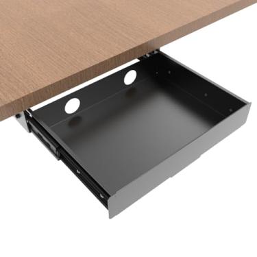 Imagem de Mofangtech Gaveta deslizante montada sob a mesa, L 34 cm x P 23,5 cm organizador de armazenamento com gerenciamento de cabos para escritório e mesas de pé com barra transversal alta, metal, preto